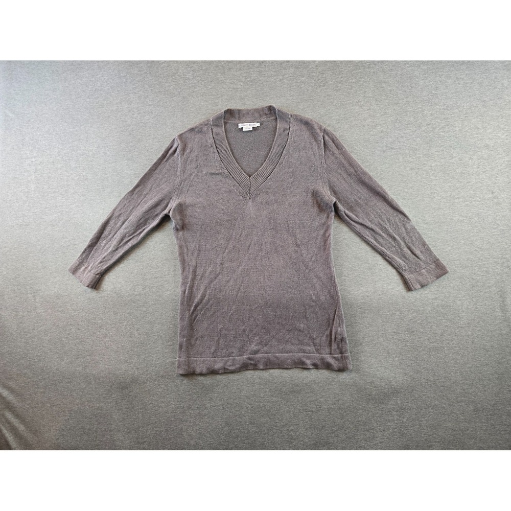 Luigi Baldo Sweater Womens Large Gray 100% Linen 3/4‎ Sleeve Made Italy Pullover